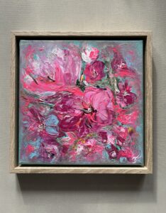 Frühlingsbild gerahmt in pink, türkis, silber
